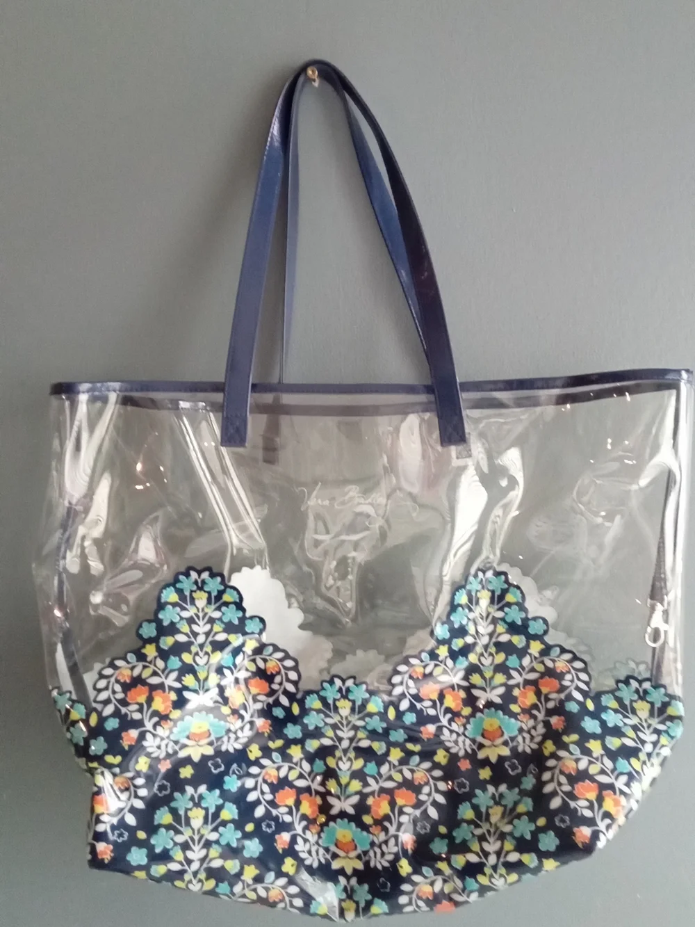 Vera Bradley Clear Floral Medallion Tote Bag and Pouch Set Stadium Approved Navy